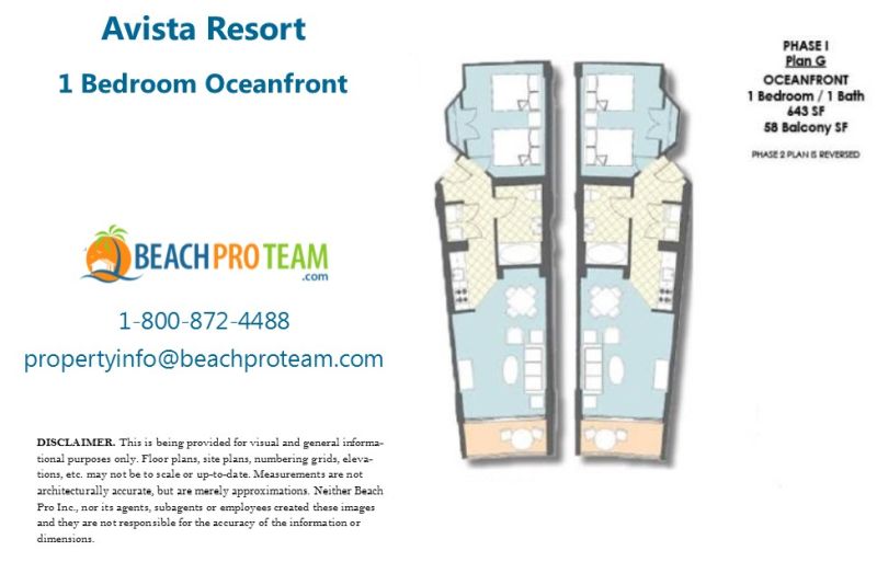 Avista Resort Floor Plan G - 1 Bedroom Oceanfront
